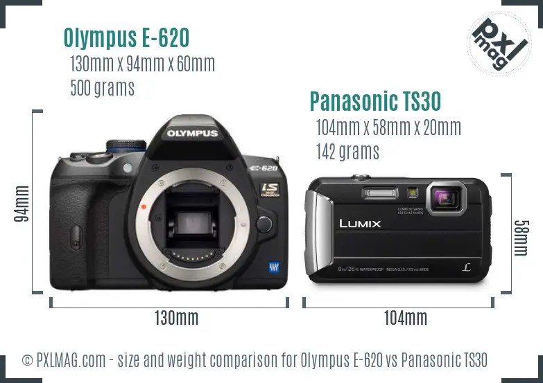 Olympus E-620 vs Panasonic TS30 size comparison