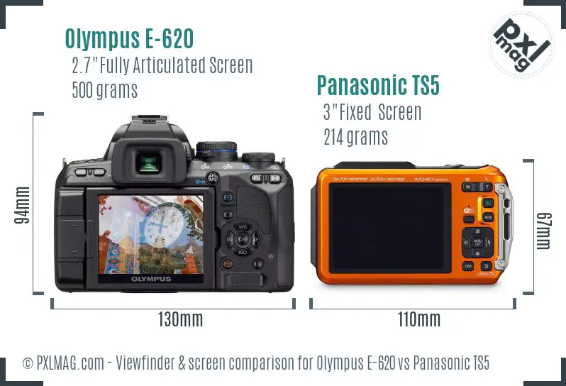 Olympus E-620 vs Panasonic TS5 Screen and Viewfinder comparison