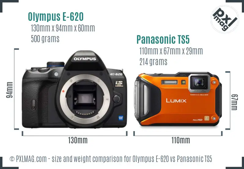 Olympus E-620 vs Panasonic TS5 size comparison