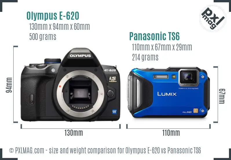 Olympus E-620 vs Panasonic TS6 size comparison