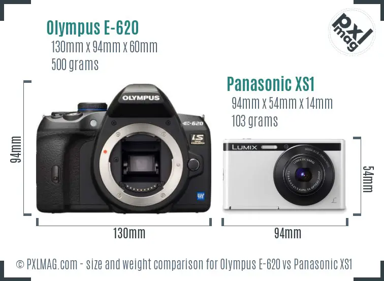 Olympus E-620 vs Panasonic XS1 size comparison