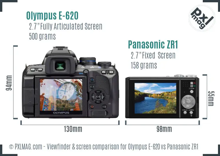 Olympus E-620 vs Panasonic ZR1 Screen and Viewfinder comparison