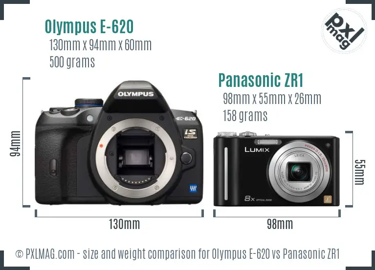 Olympus E-620 vs Panasonic ZR1 size comparison