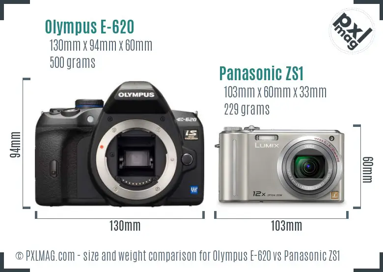 Olympus E-620 vs Panasonic ZS1 size comparison