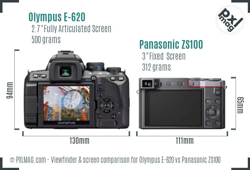 Olympus E-620 vs Panasonic ZS100 Screen and Viewfinder comparison