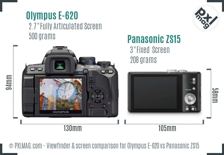 Olympus E-620 vs Panasonic ZS15 Screen and Viewfinder comparison