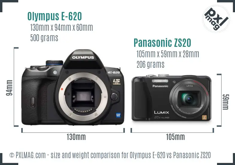 Olympus E-620 vs Panasonic ZS20 size comparison