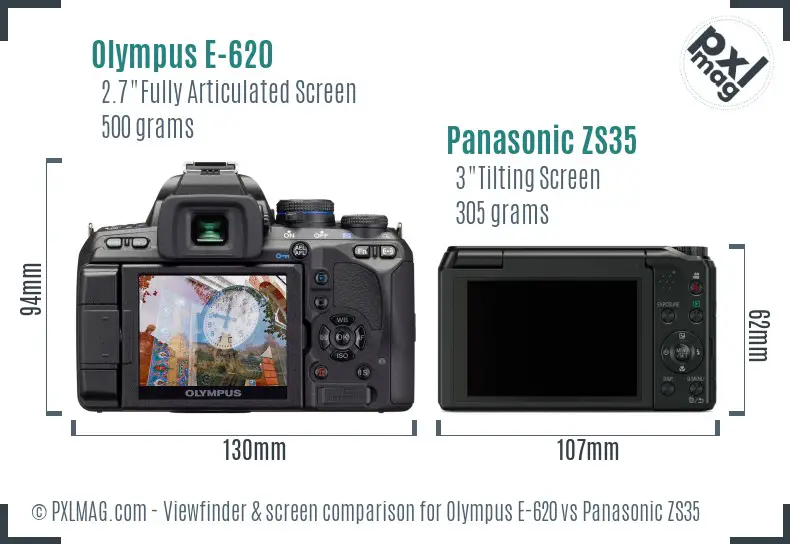 Olympus E-620 vs Panasonic ZS35 Screen and Viewfinder comparison