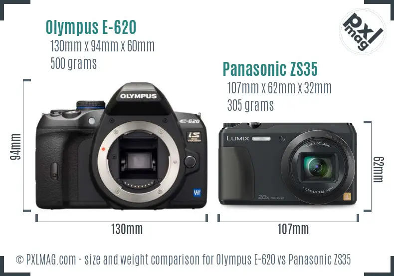 Olympus E-620 vs Panasonic ZS35 size comparison
