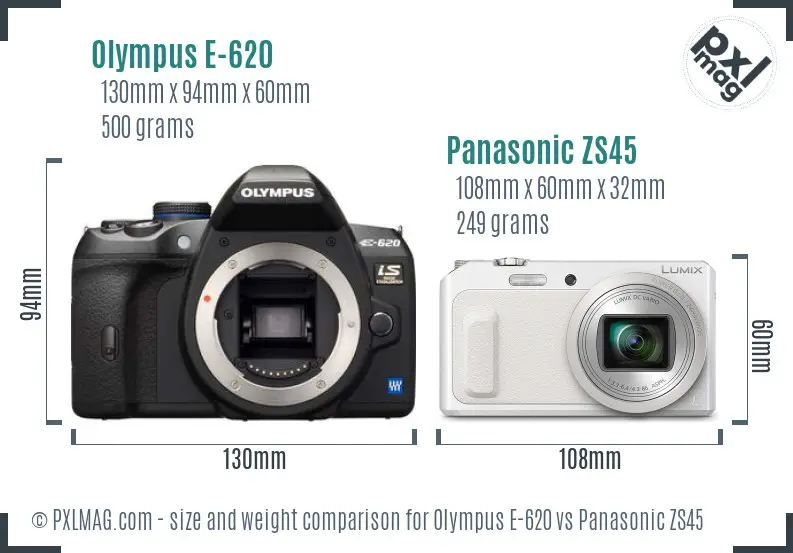 Olympus E-620 vs Panasonic ZS45 size comparison