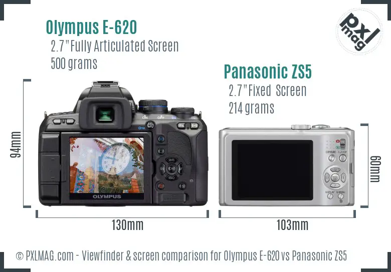Olympus E-620 vs Panasonic ZS5 Screen and Viewfinder comparison