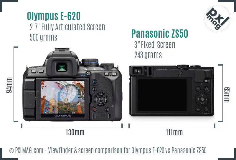 Olympus E-620 vs Panasonic ZS50 Screen and Viewfinder comparison