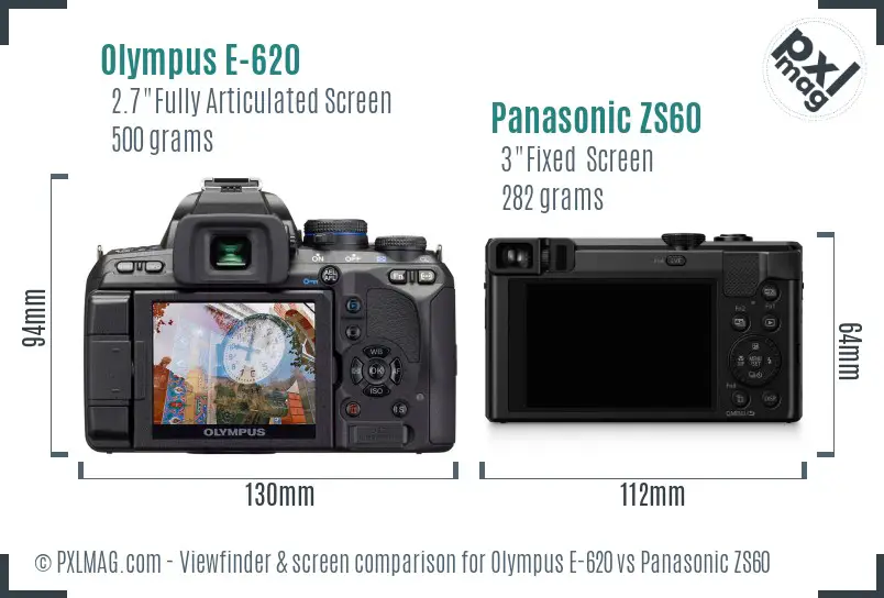 Olympus E-620 vs Panasonic ZS60 Screen and Viewfinder comparison