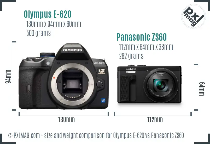 Olympus E-620 vs Panasonic ZS60 size comparison