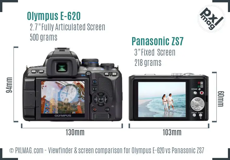 Olympus E-620 vs Panasonic ZS7 Screen and Viewfinder comparison
