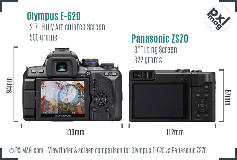 Olympus E-620 vs Panasonic ZS70 Screen and Viewfinder comparison