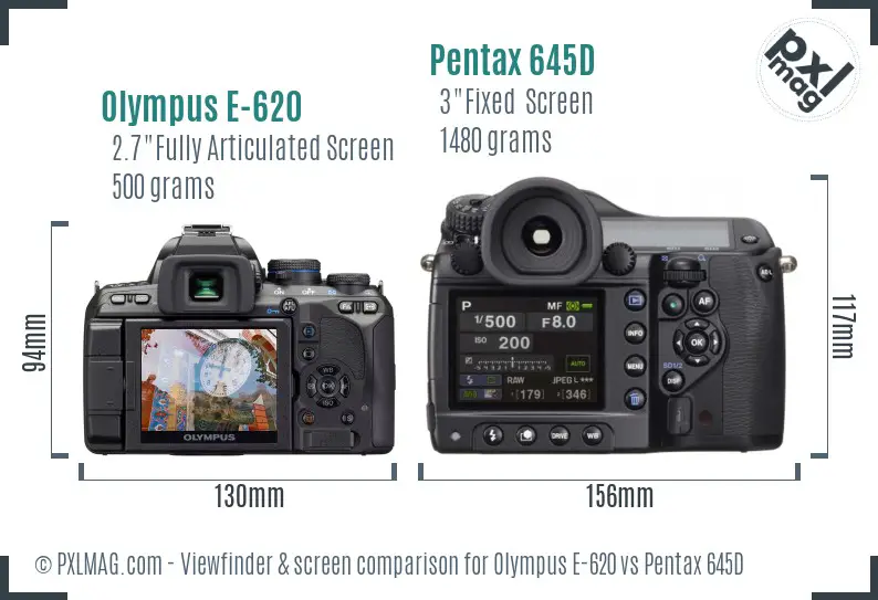Olympus E-620 vs Pentax 645D Screen and Viewfinder comparison