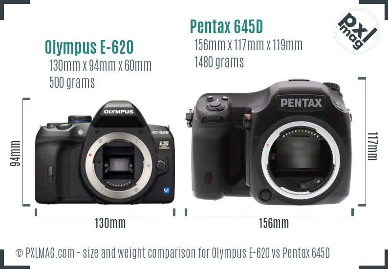 Olympus E-620 vs Pentax 645D size comparison