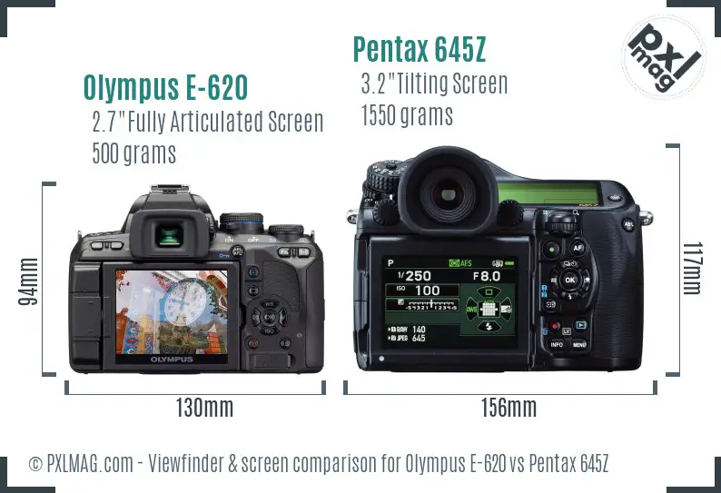 Olympus E-620 vs Pentax 645Z Screen and Viewfinder comparison