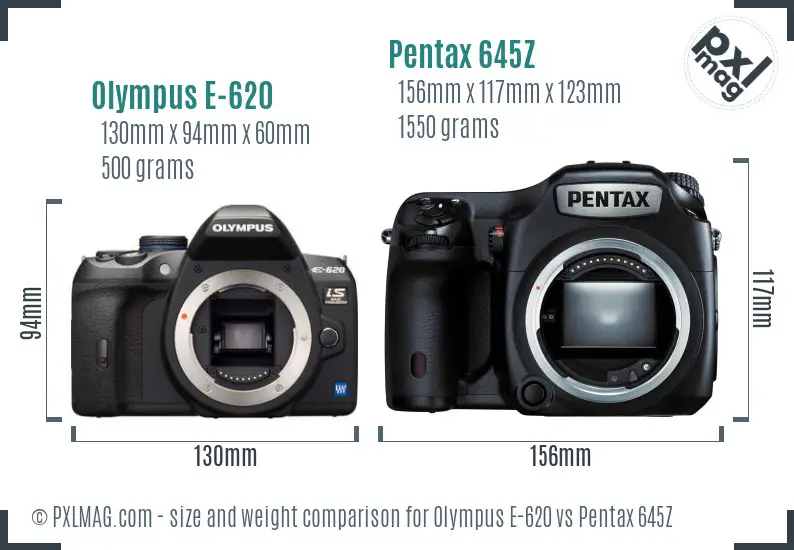 Olympus E-620 vs Pentax 645Z size comparison