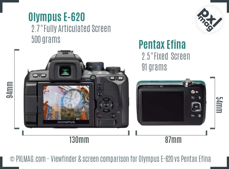 Olympus E-620 vs Pentax Efina Screen and Viewfinder comparison
