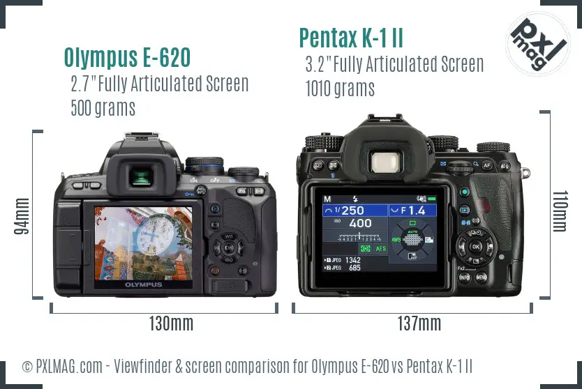 Olympus E-620 vs Pentax K-1 II Screen and Viewfinder comparison
