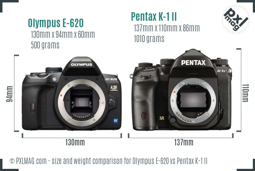 Olympus E-620 vs Pentax K-1 II size comparison