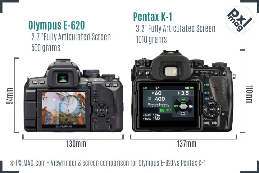 Olympus E-620 vs Pentax K-1 Screen and Viewfinder comparison