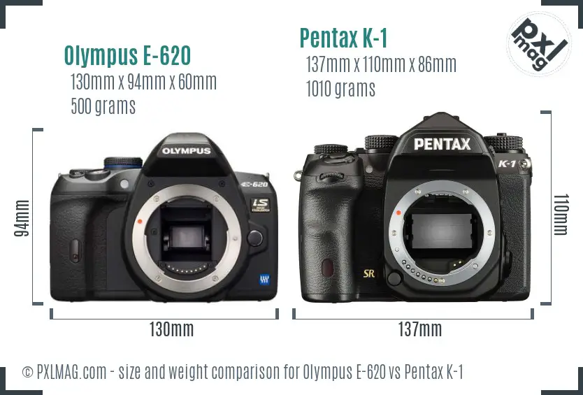Olympus E-620 vs Pentax K-1 size comparison