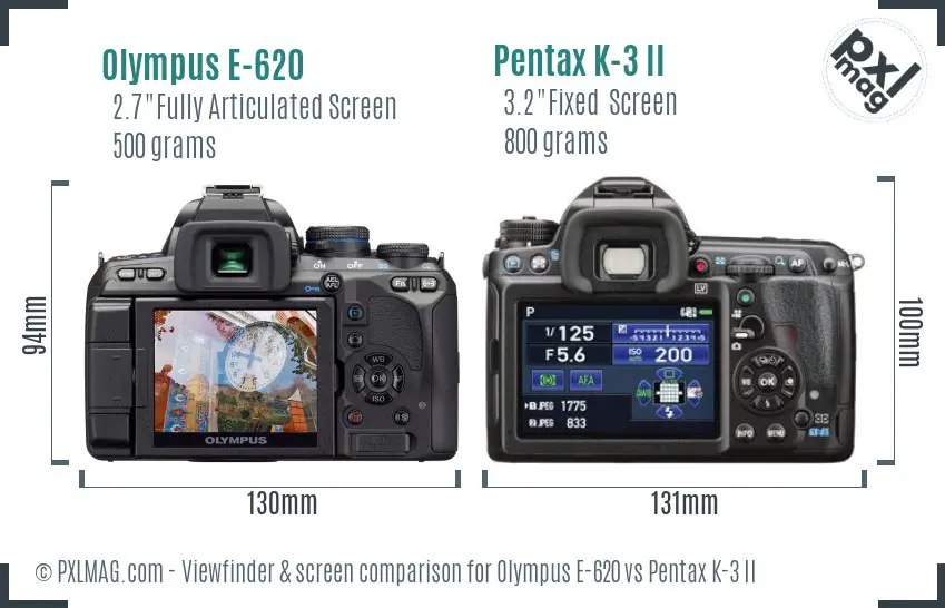 Olympus E-620 vs Pentax K-3 II Screen and Viewfinder comparison