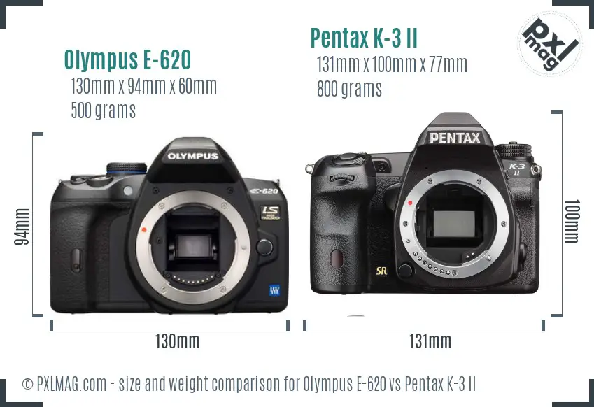 Olympus E-620 vs Pentax K-3 II size comparison