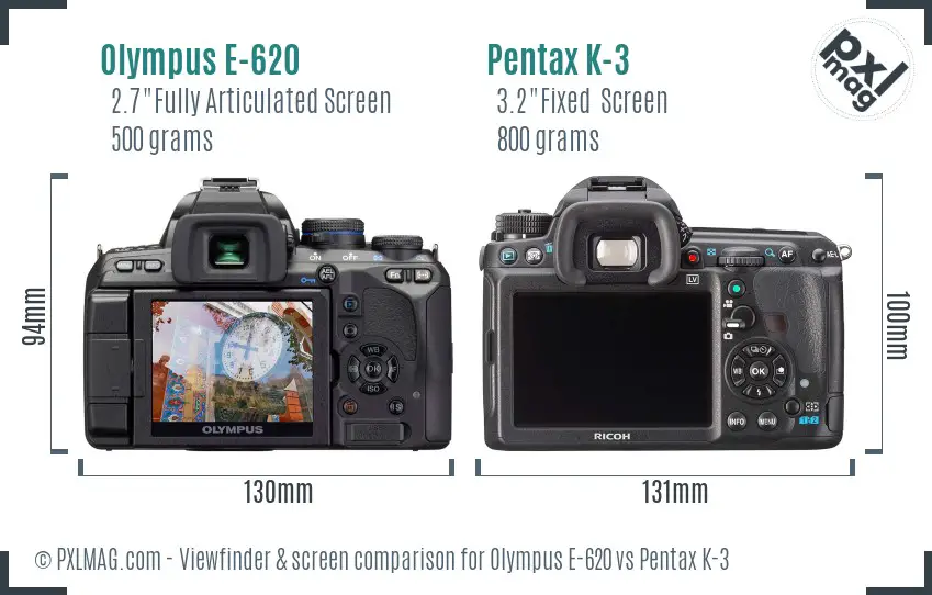 Olympus E-620 vs Pentax K-3 Screen and Viewfinder comparison