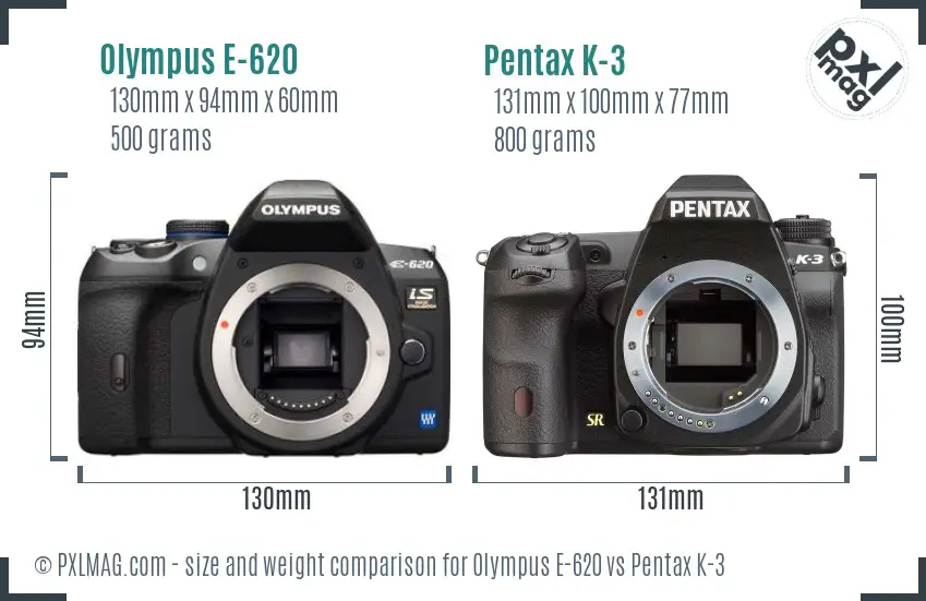 Olympus E-620 vs Pentax K-3 size comparison