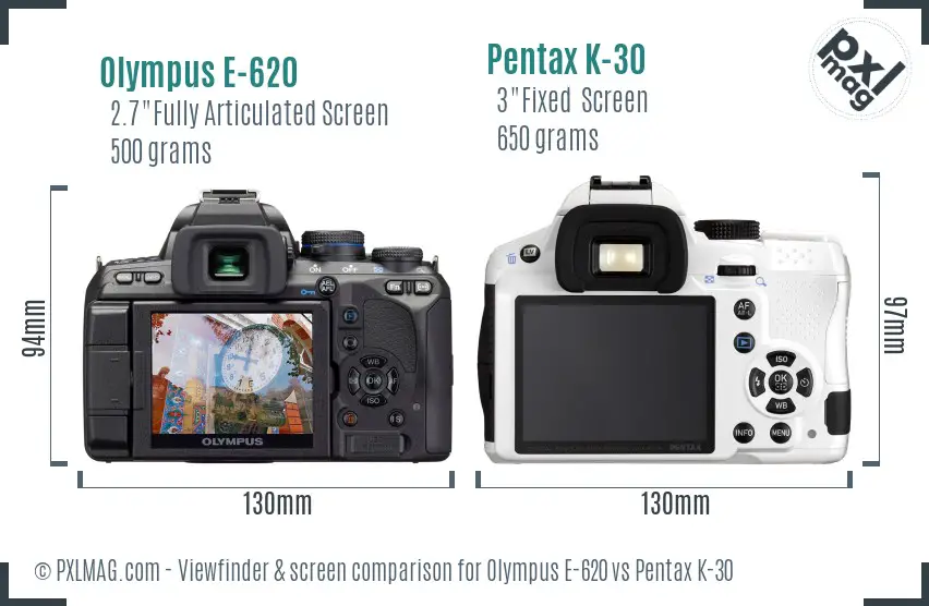 Olympus E-620 vs Pentax K-30 Screen and Viewfinder comparison