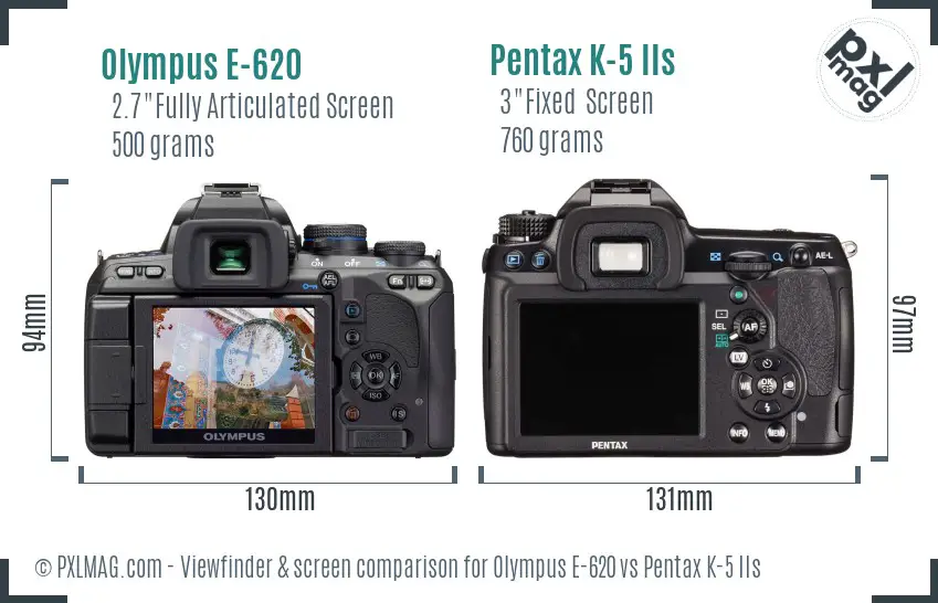 Olympus E-620 vs Pentax K-5 IIs Screen and Viewfinder comparison