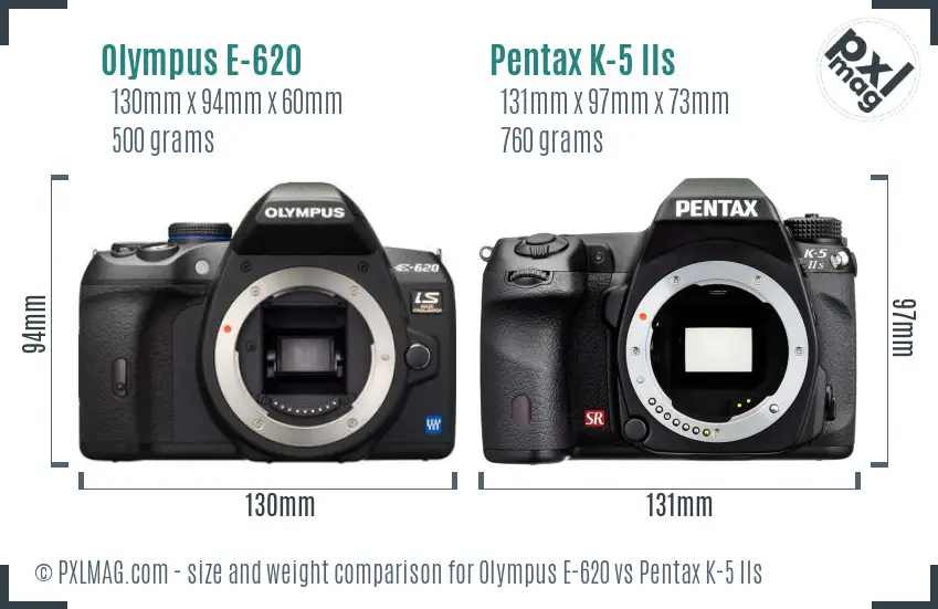 Olympus E-620 vs Pentax K-5 IIs size comparison