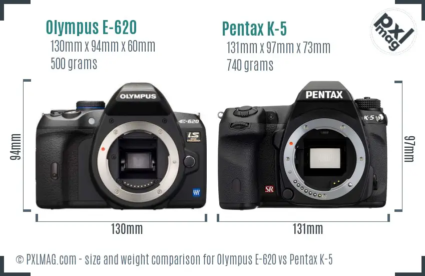 Olympus E-620 vs Pentax K-5 size comparison