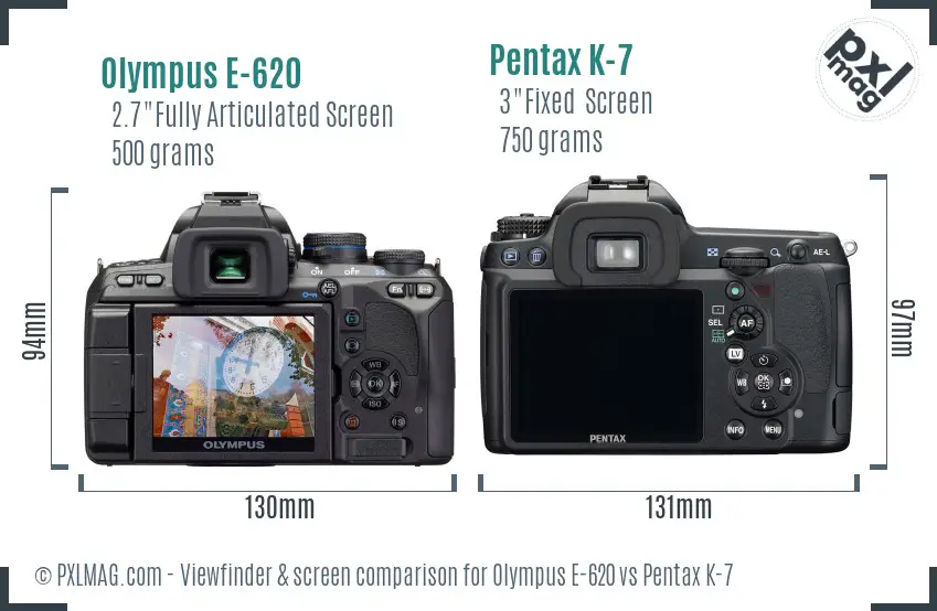 Olympus E-620 vs Pentax K-7 Screen and Viewfinder comparison