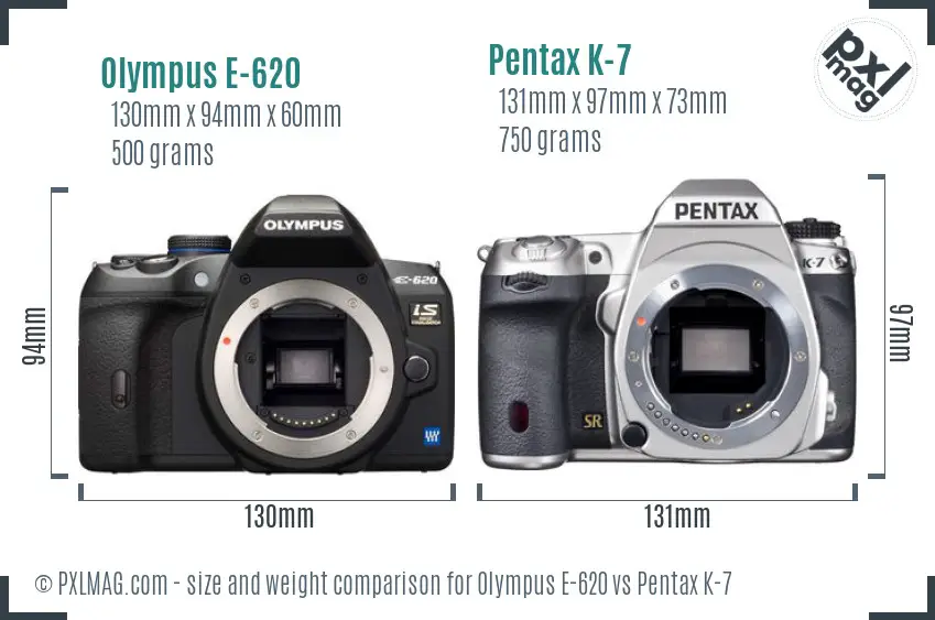 Olympus E-620 vs Pentax K-7 size comparison