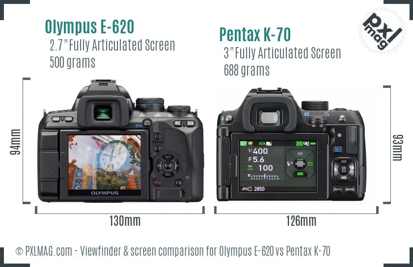Olympus E-620 vs Pentax K-70 Screen and Viewfinder comparison