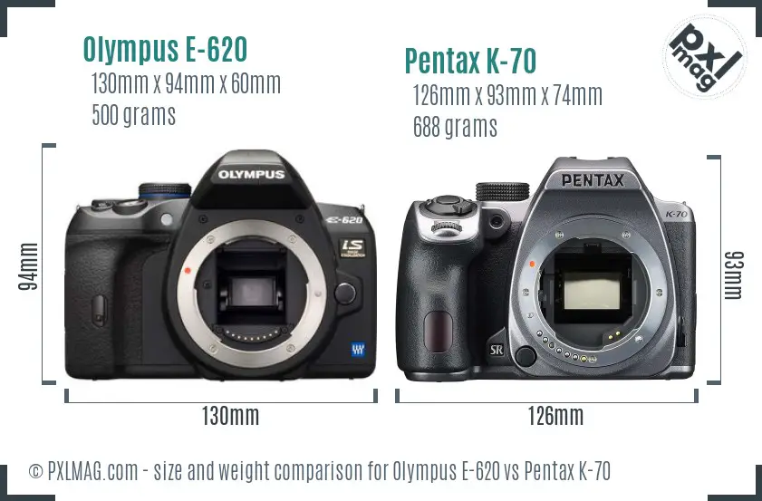 Olympus E-620 vs Pentax K-70 size comparison