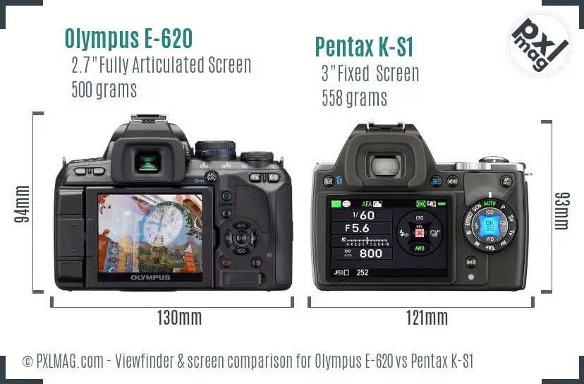 Olympus E-620 vs Pentax K-S1 Screen and Viewfinder comparison