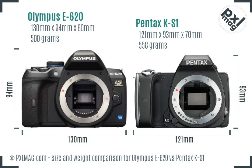 Olympus E-620 vs Pentax K-S1 size comparison