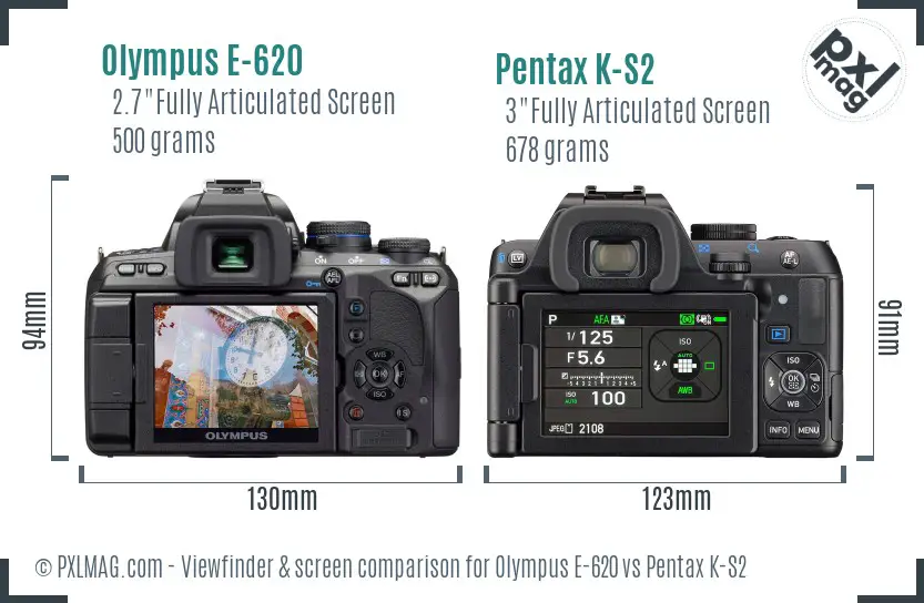 Olympus E-620 vs Pentax K-S2 Screen and Viewfinder comparison
