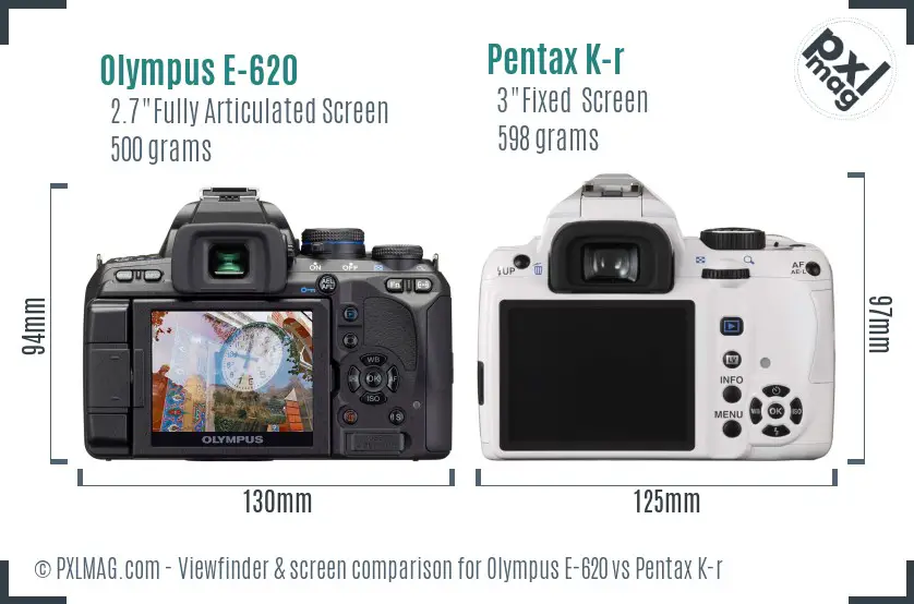 Olympus E-620 vs Pentax K-r Screen and Viewfinder comparison