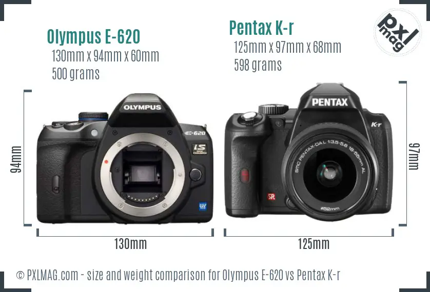 Olympus E-620 vs Pentax K-r size comparison