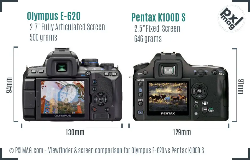 Olympus E-620 vs Pentax K100D S Screen and Viewfinder comparison