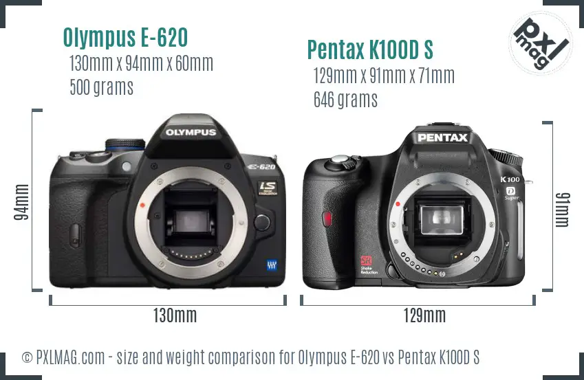 Olympus E-620 vs Pentax K100D S size comparison