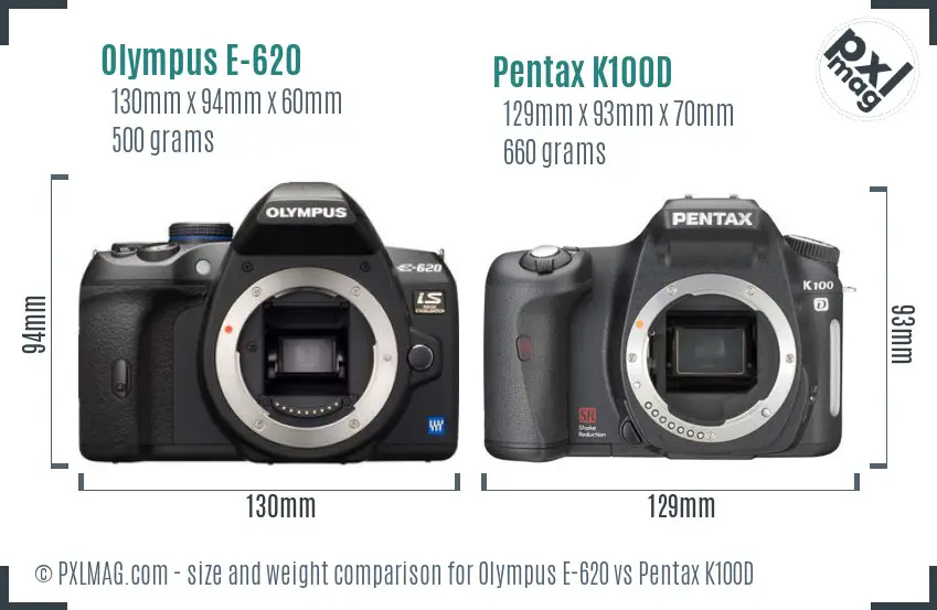 Olympus E-620 vs Pentax K100D size comparison