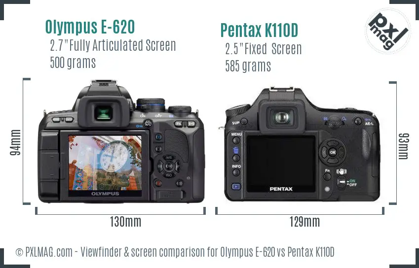 Olympus E-620 vs Pentax K110D Screen and Viewfinder comparison